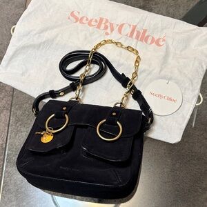 See By Chloe Ultra Marine Blue Suede Crossbody Bag with Gold Accents